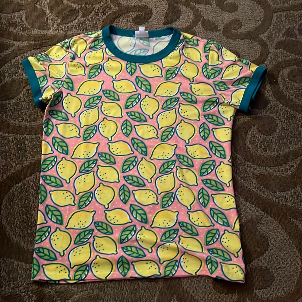 Super Cute Lemon Print Ringer Tee L
